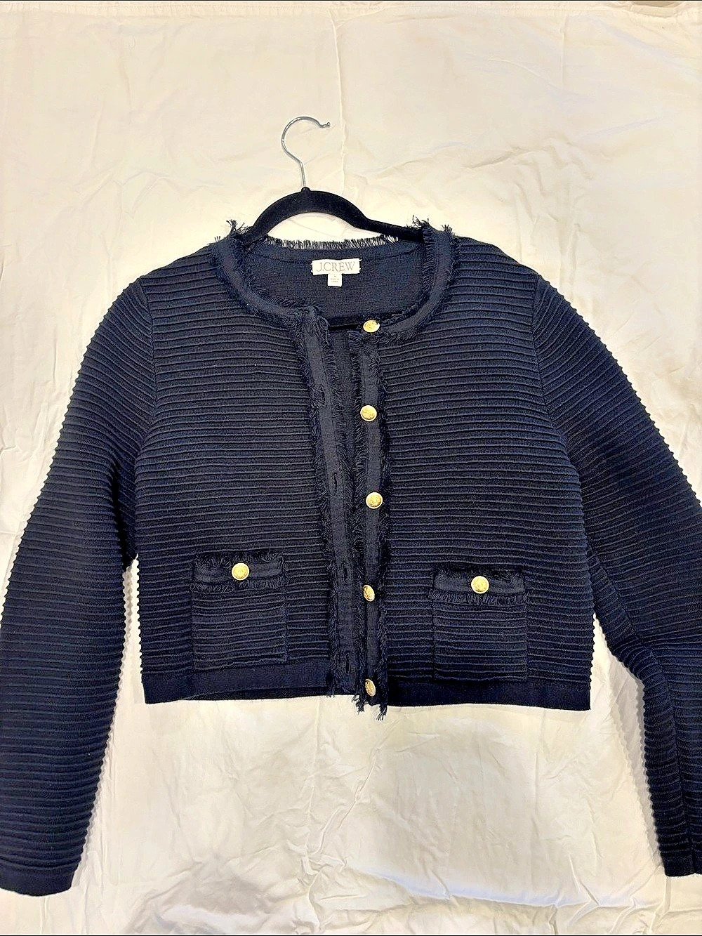 J Crew Black Button-Front Cropped Cardigan